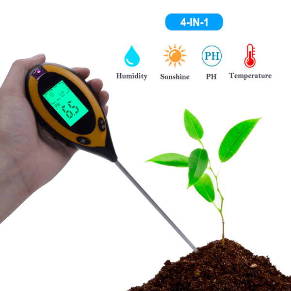 4 i 1 Jord PH-mätare Fuktmätare för trädgårdar och gräsmattor