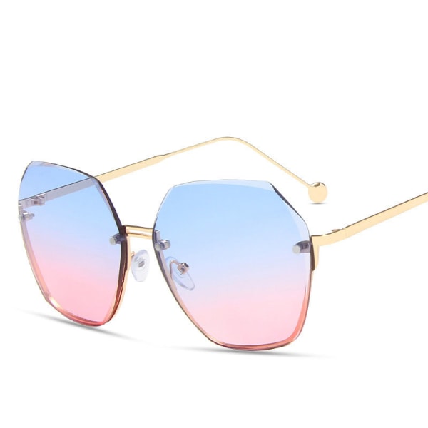 Solglasögon i metall utan båg, dekorativa glasögon, blå rosa