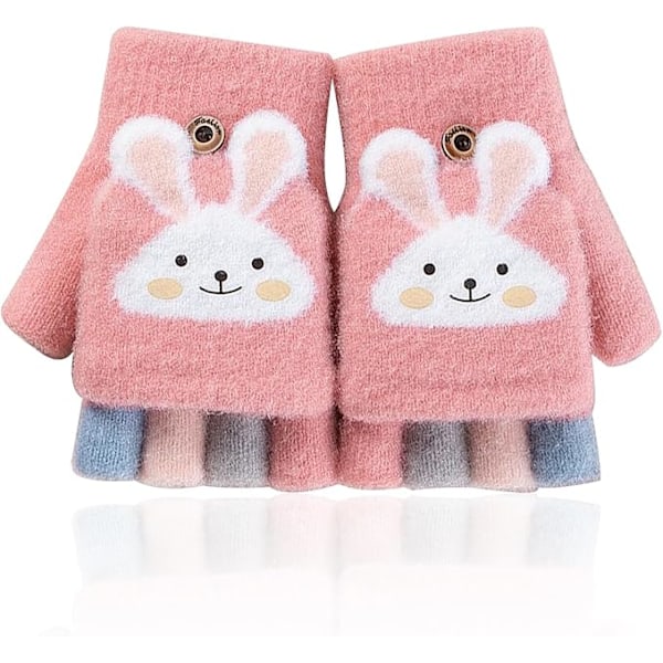 1 Pair Kids Gloves, Rabbit Gloves with Fingers, Kids Knitted Warm Gloves, Windproof Winter Warm Gloves, Suitable for Children Age 0-3 Deep Pink