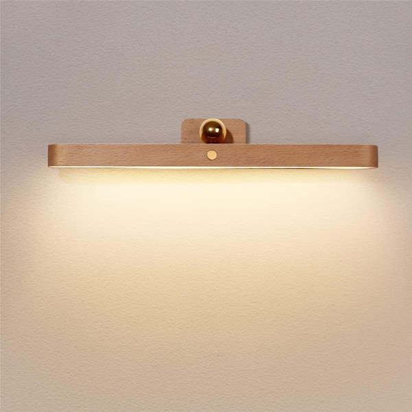 Dimbar LED-vägglampa med touch-brytare och batteri, Trävägglampa, 4W, USB-laddningsbar skåplampa - WELLNGS