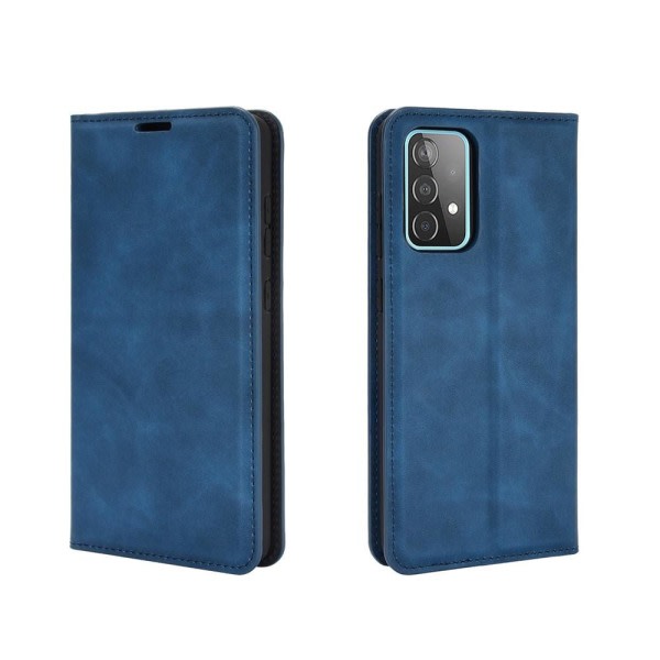 Samsung Galaxy A52 / A52s - Silkeslent Läder Fodral - Blå Blå Blå