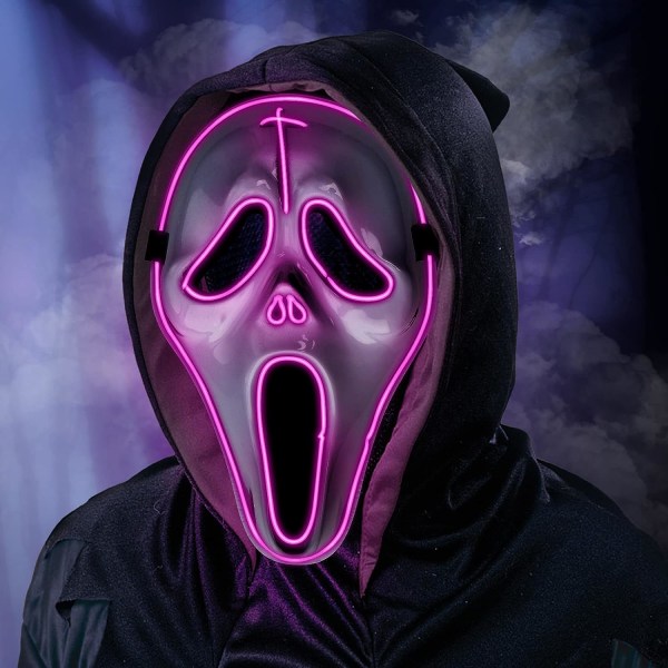 YEHUARIS Halloween-mask, Purge LED-valomask aikuisille miehille, naisille, lapsille, pelottava hehkuva naamio 4 valotilassa A-purple