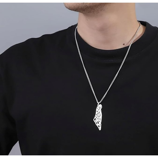 Två Halsband Palestina Kart Halsband Hänge för Kvinnor och Män Smycken (Guld och Silver)