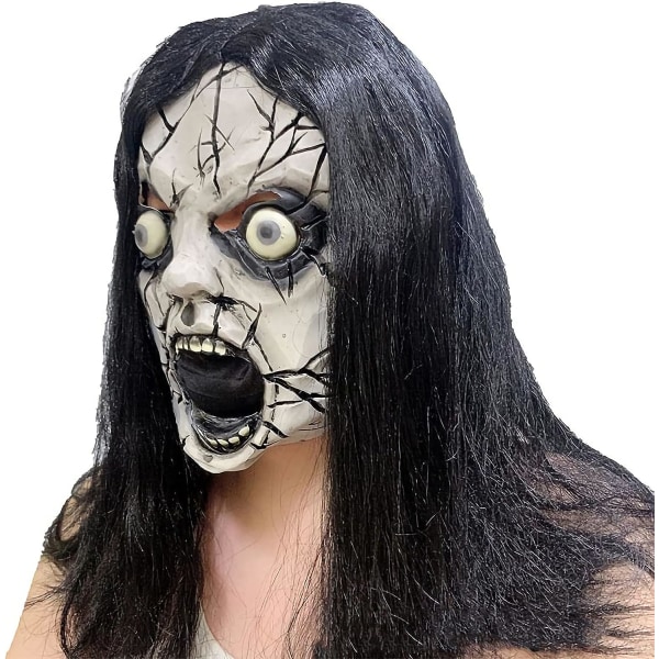 Halloween Skrämmande Mask Vampire Witch Ghost Mask Latex helhuvudmask Zombie Black Hair