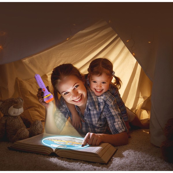 Ficklampa projektor för barn, projektion tidig utbildning Kognitiv läggdags Små facklor Ficklampa(Tre färger tillgängliga/48bilder) Purple