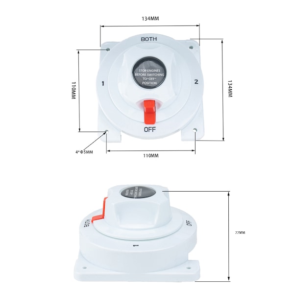 Batteri-vælger, dobbelt batteri-vælger 300A 4 position 6‑32V batterifrakoblingsafbryder til autocampere, lystbåde og lastbiler