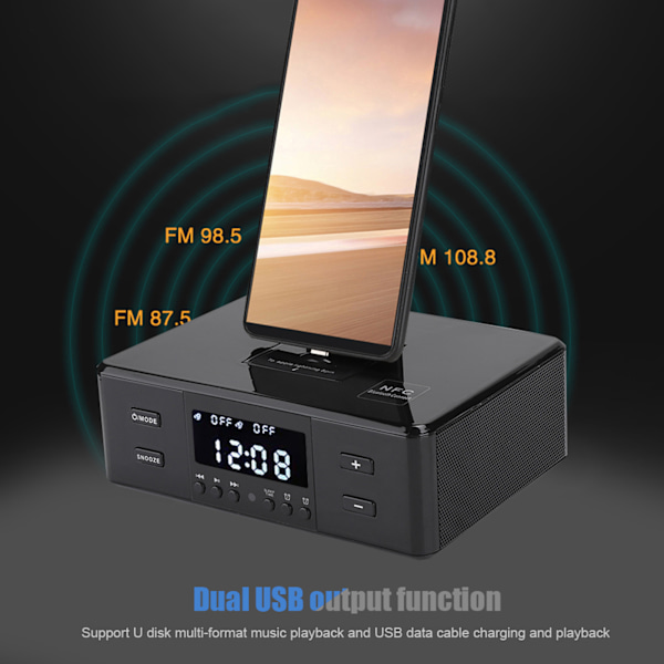 D9PRO 3 in 1 Herätyskello USB-lataus Toisto FM-stereoradio Bluetooth-kaiutin 110-240V