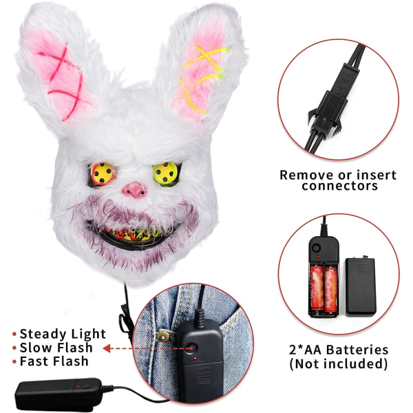 Desdfcer Halloween-maske, Halloween uhyggelig maske til kvinder mænd, halloween kanin maske Bunny Mask