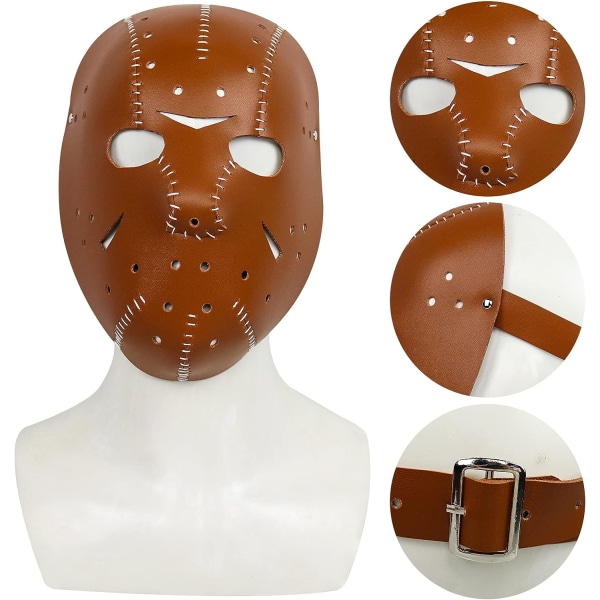 SINSEN Jason Voorhees Maske Læder Hockey Kostume Tilbehør Skræmmende Horror Cosplay Maske til Halloween Fest Brown Jason