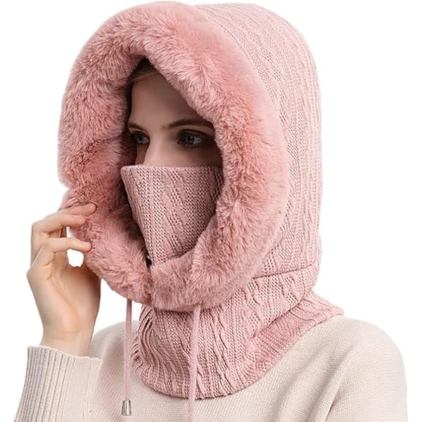 1 kpl Balaclava naisille, vuorattu paksulla fleece-balaclavalla, naisille, kaulan ja kasvojen suojalla, lämmin talvipipo, naisille, lämmin vaaleanpunainen