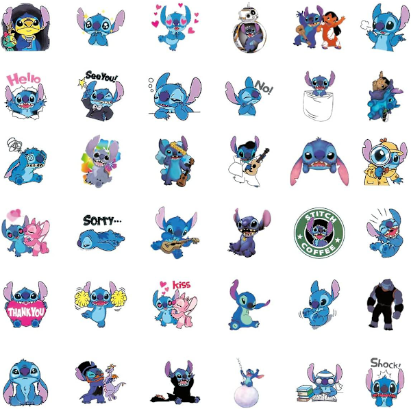 100 kpl Stitch-tarroja, Lilo ja Stitch -tarroja vesipulloihin, lahjaksi sarjakuvatarroja, vedenpitäviä vinyylitarroja{sl}