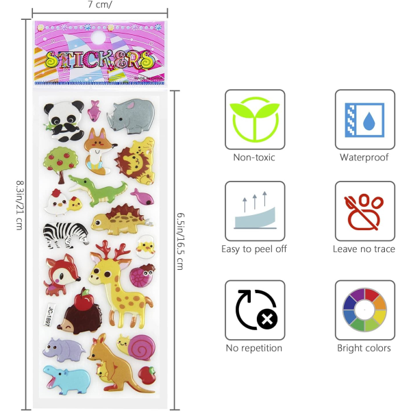 3D-klistermärken för Barn, 24st Fluffiga Klistermärken multi