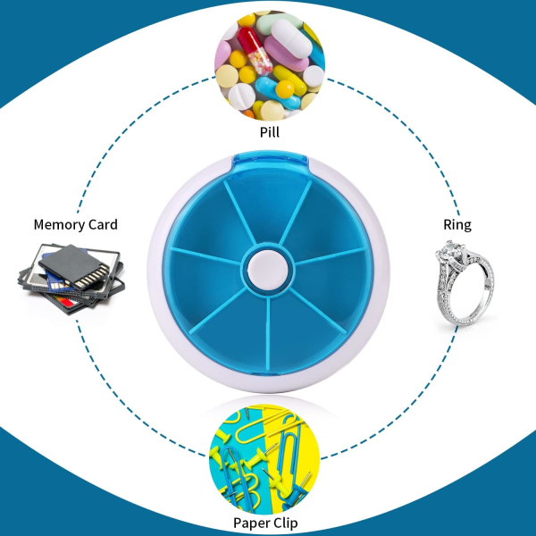Kreativ bærbar mini 7 dages ugentlig cirkulær form pilleopbevaringsboks Blue