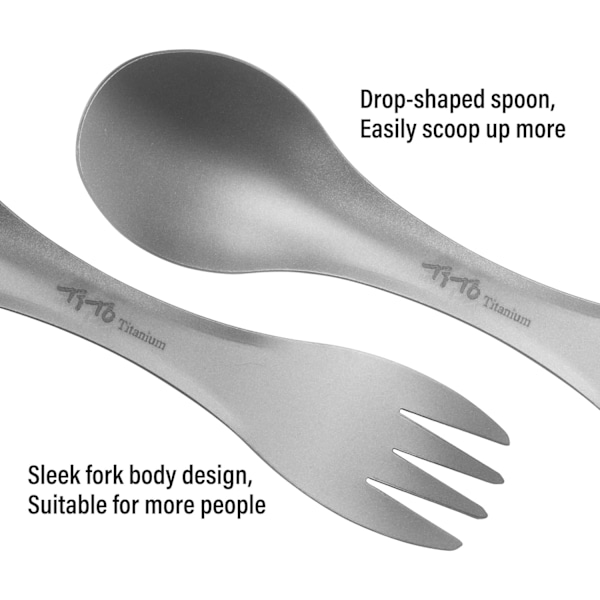 Titanium Spork 2-i-1 Ultralet Spiseske/Gaffel Bestik til Udendørs Camping