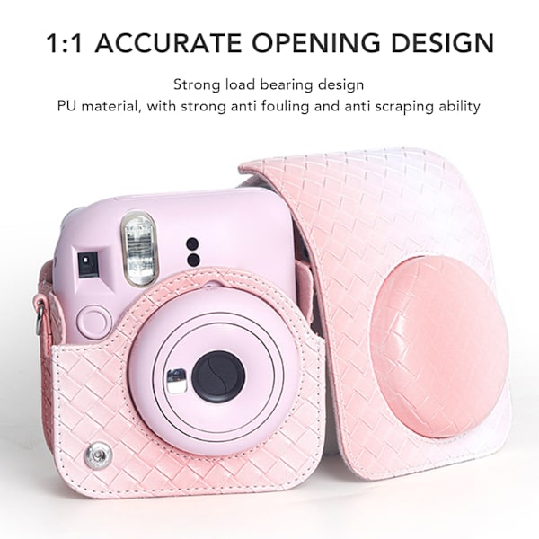 Øjeblikkelig Kamerataske PU Læder Regnfast Blød Kamera Beskyttende Etui med Skulderrem til Fujifilm Instax Mini 12 Pink