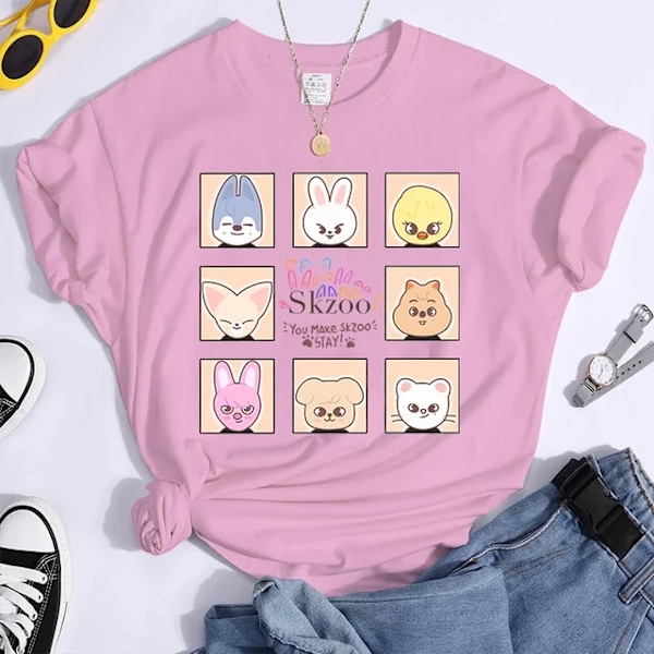 K-POP Stray Kids T-shirt Herre- og dame T-shirts Harajuku Y2K T-shirt Casual Sommer Kortærmet T-shirts til kvinder L3274-pink S{SL} S L3274-pink