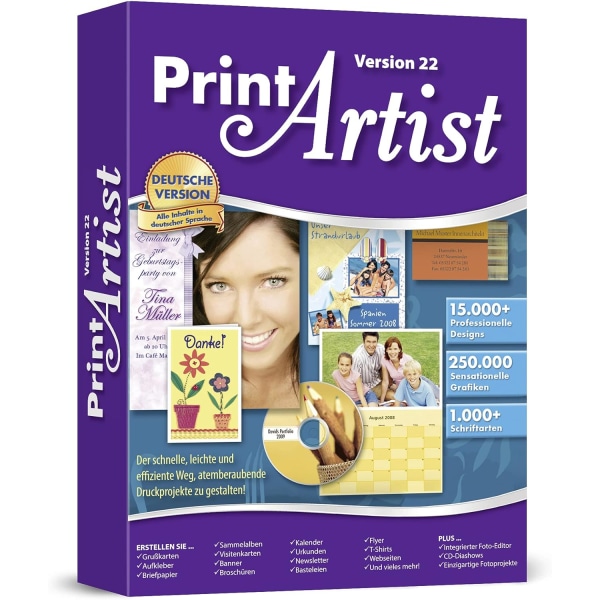 Print Artist 22 Platinum Edition – gratulationskort, inbjudning, gratulationer, fotografi, banderoller, flygblad, klistermärken, brevpapper