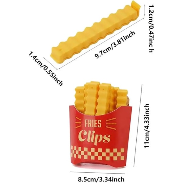 Pommes Frites-klämmor: 12 söta pommes frites-formade klämmor för att försluta öppnade påsar{HH}