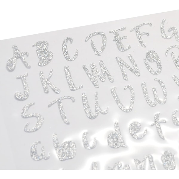 Glitter bokstäver klistermärken, 8 ark bokstäver klistermärken självhäftande bokstäver glitter bokstäver självhäftande silver