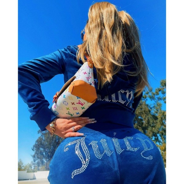 Dam sammets Juicy träningsdräkt Couture träningsdräkt tvådelad set blue L