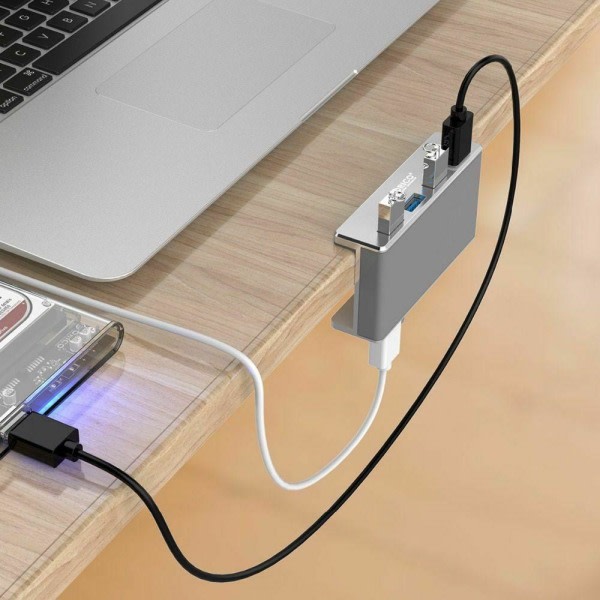 USB-Hub med Suvfäste och 4 Portar Silver
