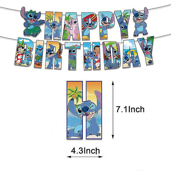 Stitch Tema Fødselsdagsfest Tilbehør Dekoration Balloner Banner Trækpose Kage Toppers Sæt Kit