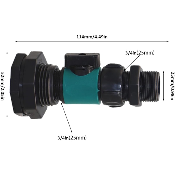 Regnvandsbeholder afløbsventilsæt, slangeforbindelsesventil tilbehør | Lækagesikker tankadapter, tankadapter, slangeforbindelse (2 anvendelser)