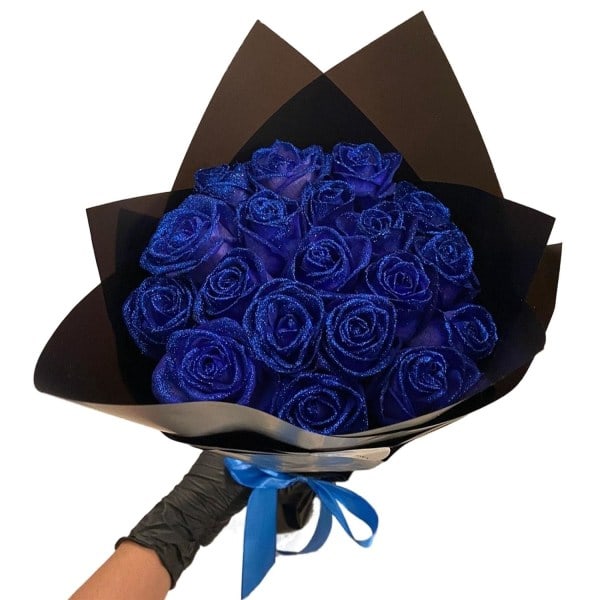 Kimalteleva ruusukimppu Sininen Keinotekoiset ruusut Kimppu Ikuinen kiiltävä valeruusukimppu Rakkauslahjat Ystävänpäivälahja, Vuosipäivä Sininen Blue