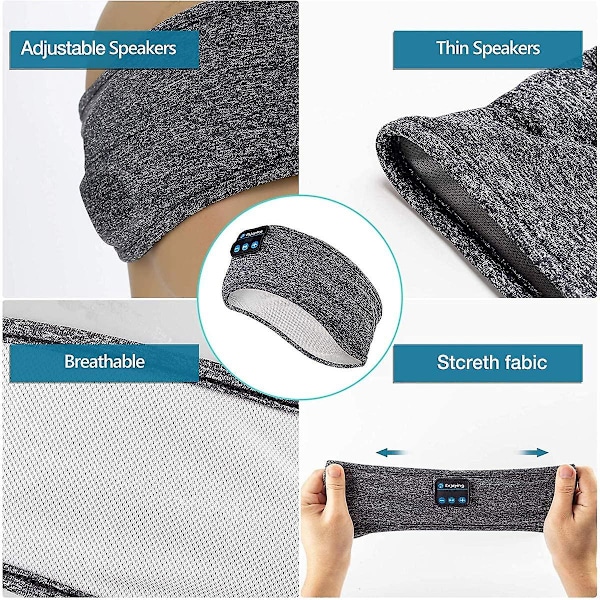 Sovhörlurar, Bluetooth Sportpannband Hörlurar med Tunna HD Stereo Högtalare Perfekt för Sömn, Träning, Jogging, Yoga, Sömnlöshet, Flygresor, M