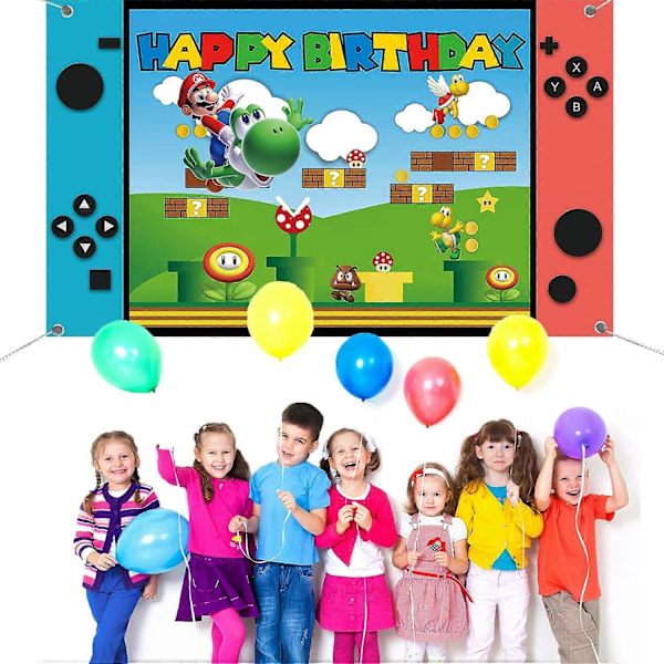Super Bros Mario Grattis på födelsedagen Bakgrundsbanderoll, Videospels Födelsedagsfest Tillbehör Dekorationer, Supertema Mario Bros Fotoaffisch Bakgrund