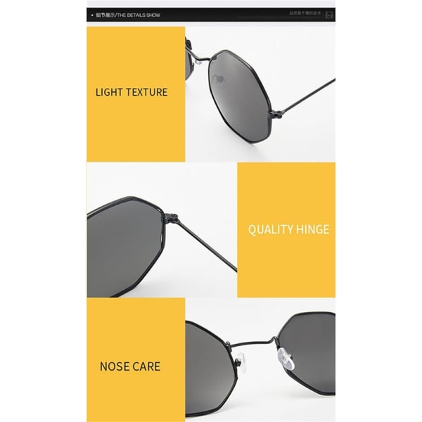Oktagonala solglasögon med klara linser för män och kvinnor Gold