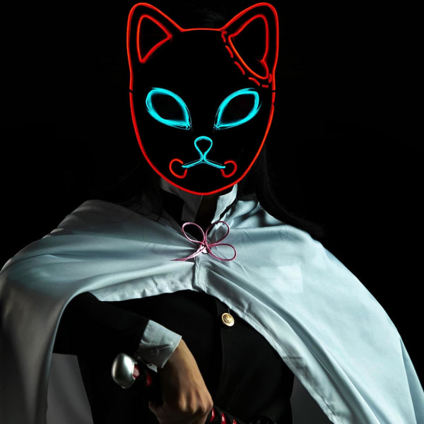 SINSEN Demon Slayer Rævemaske LED Cosplay Katte Maske Japansk Anime Halloween Kostume Tilbehør til Børn Voksne Red