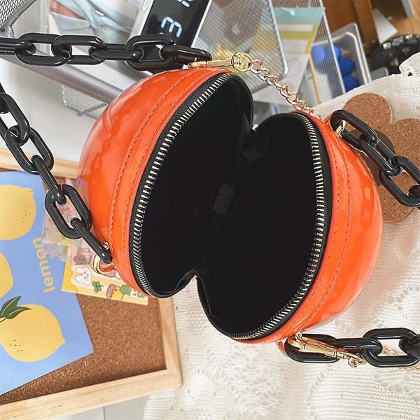 Pumpformad axelväska för kvinnor, basketformad crossbody-väska i PU-läder, Halloween-kedja, crossbody-väska（11*11*11cm, orange）