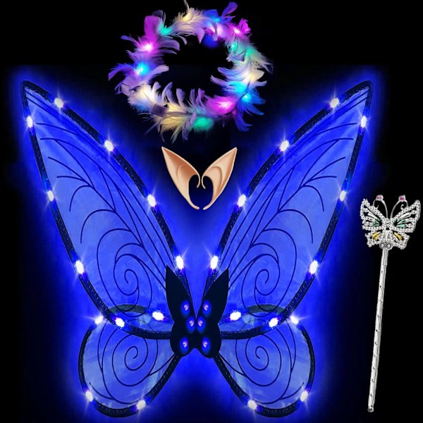 Glitrende fevinger til voksne, LED-pandebånd og tryllestave til fe-temafest{SL} Dragonfly blue Dragonfly blue