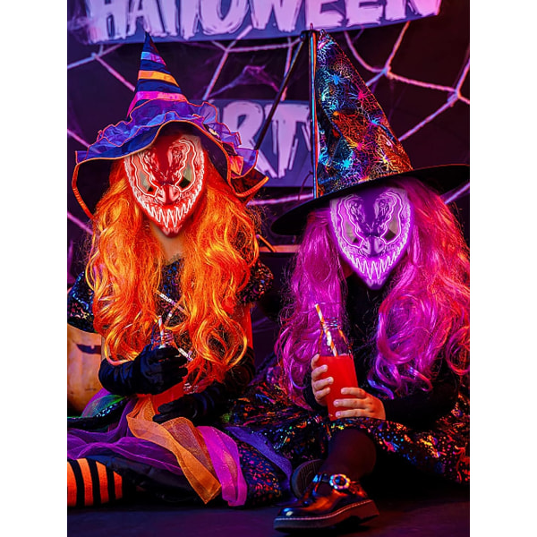 Venobat LED Halloween-mask, 2-pack neonljusmask med mörka och onda glödande ögon 3 ljuslägen Purple Red