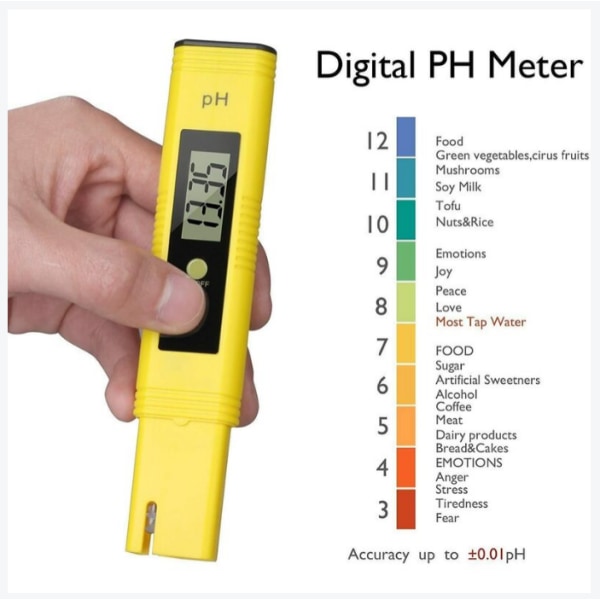 Professionell pH-mätare, automatisk kalibreringsfunktion och 0,00-14,00 mätområde för vatten Bärbar Aquarium Hydroponics swimmingpool mätområde Yellow