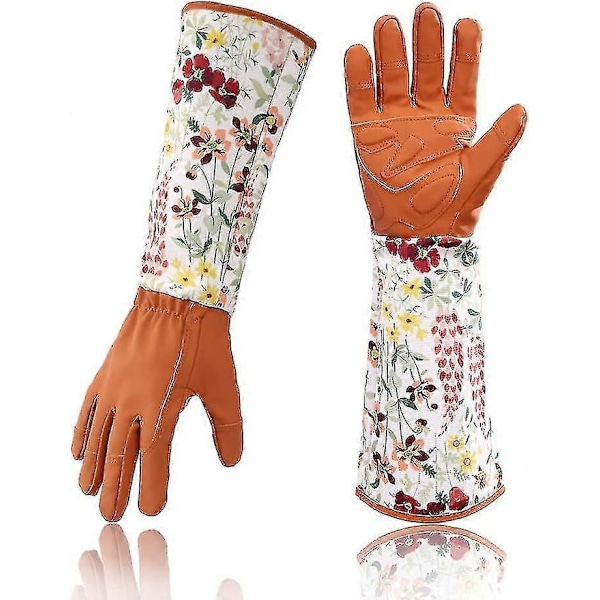 Læderhavehandsker til kvinder, Forlængede Pro-handsker til rosenbeskæring, Havegaver til mor og bedstemor (rød)