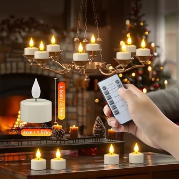 PChero Genopladelige LED Varmelys 8-pak - Fjernbetjening & Timer til Fest/Dekoration 8 stk. med opladningsbase 8-charge remote control