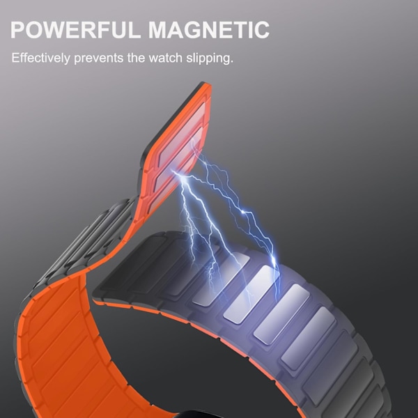 Magnetiske urremme kompatible med Apple Watch-remme, blød silikone udskiftningsrem designet til iWatch grå orange Grey Orange 42/44/45/49mm