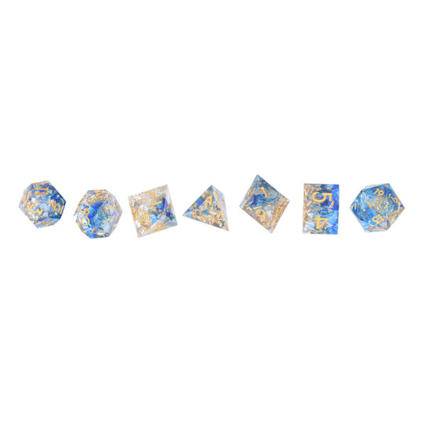 7Pcs Polyhedral Resin Dice Set Clear Numbers Role Playing Games Exquisite Collectible Gift for Family Friends Blue+Gold