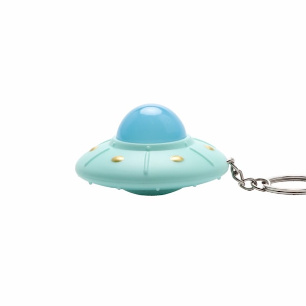 Söt UFO Nyckelring LED-Lampa Flygande Tekanna Nyckelring Kreativt Rymdskeppsmodell Hänge Smycken för Barn och Vuxna, Ca. 56x34mm/2.20x1.34tum, Blå