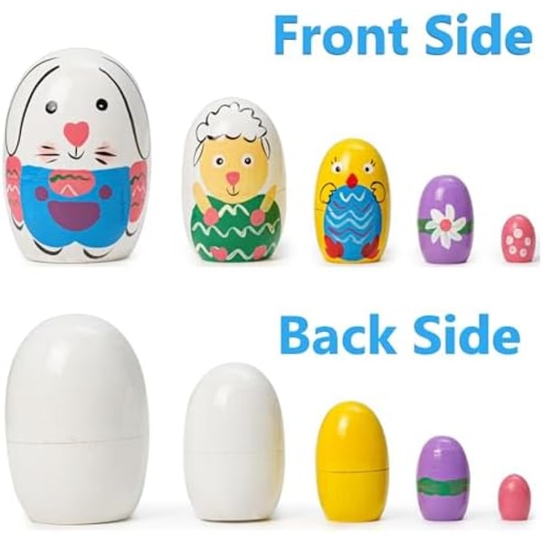 5 st Äggformade Ryska Babushka Dockor, Söt Kanin, Får, Kyckling, Blomma, Handgjorda Trä Matryoshka Staplingsdockor för Barn{HH}