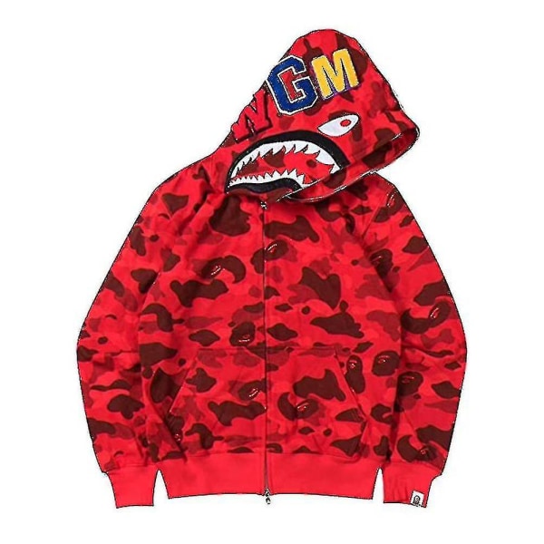 Mäns Hoodie Camo Lös Dragkedja Jacka Sweatershirt För Män Pojke Wanke Red XL