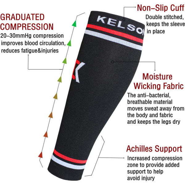 (2 par) Calves Kelsonkompressionsbandage, perfekt för skenbensantsyndrom, löpning, sport för män/kv L/XL(12.5"16.5"Calf)