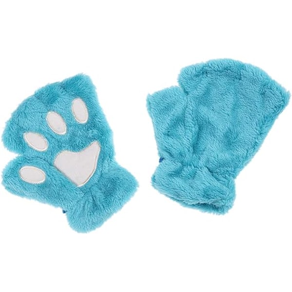 1 Par Kvinder Piger Fluffy Imitation Bear Cat Paw Claw Halv Finger Handsker Plys Mitten Vinter Varme Fingerløse Handsker