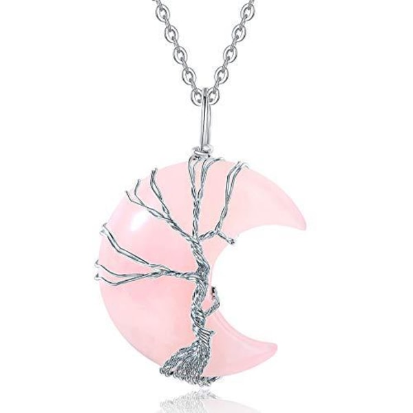 Natursten ametist månen livets träd hängande halsband Pink