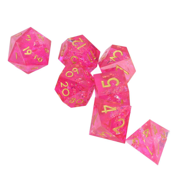 7PCS Polyhedral Dice Clear Numbers Pointed Edges Resin Dice Set för Rollspel Tabletop Spel Rosa