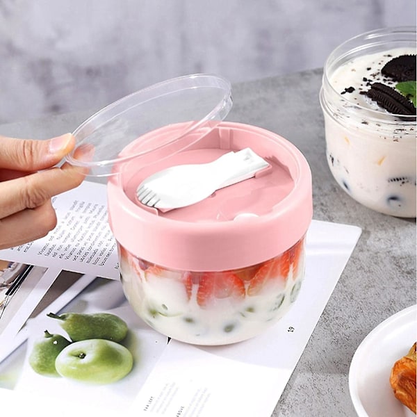 Behållare för overnight oats - Overnight oats-burkar med lock, diskmaskinssäkra, 600 ml med sked