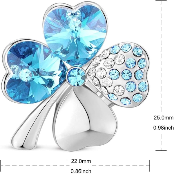 Blå klöverbrosch med fyra blad för kvinnor i silverplätering med mikrofon