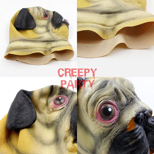 CreepyParty Mops Hund Mask Djurrealistiska Helhuvudsmasker för Halloween Kostymfest Karneval Cosplay